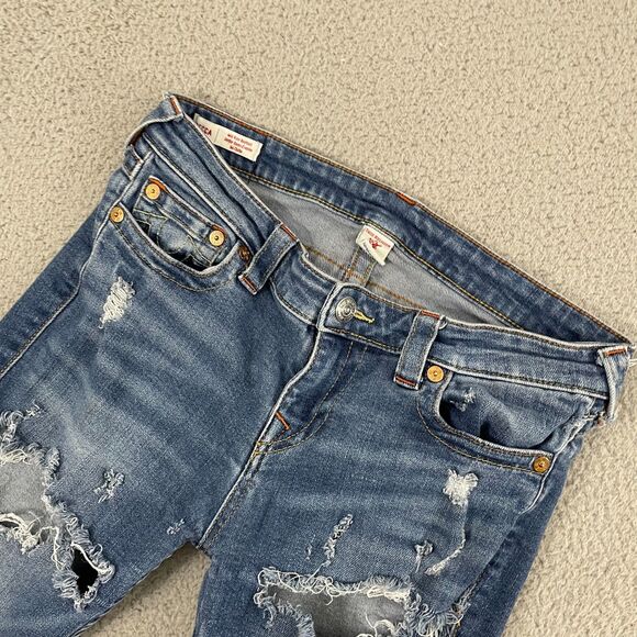 True Religion Becca Mid Rise Bootcut Jeans Women 31 Distressed Stretch Denim - Picture 2 of 14